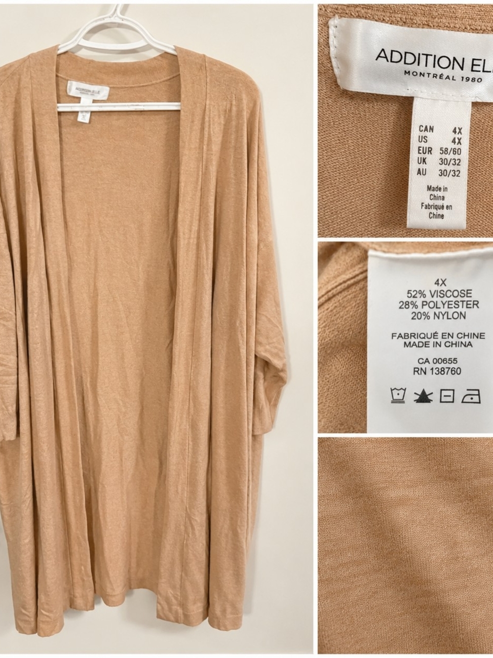 Addition Elle Tan Open-Front Draped Cardigan